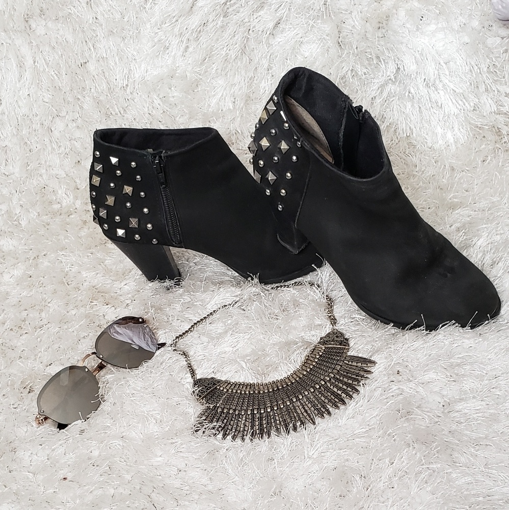 Black Faux Suede Studded Bootie
